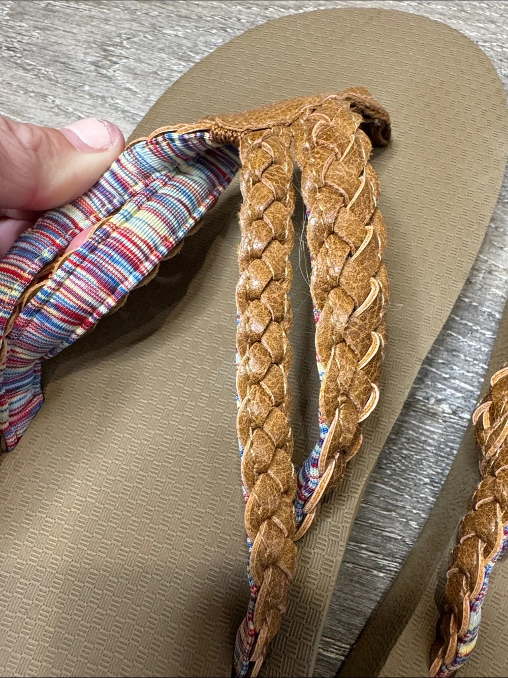 Flojos Braided Tan and Multicolor Strap Women's Flip Flops MK
